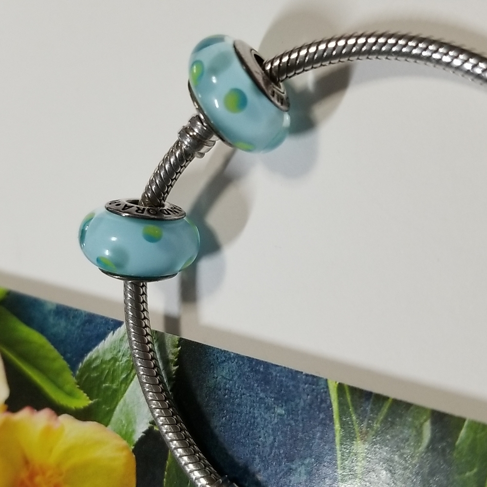 Pandora Teal Polka Dot Murano Glass Beads x 2 - Picture 3 of 5